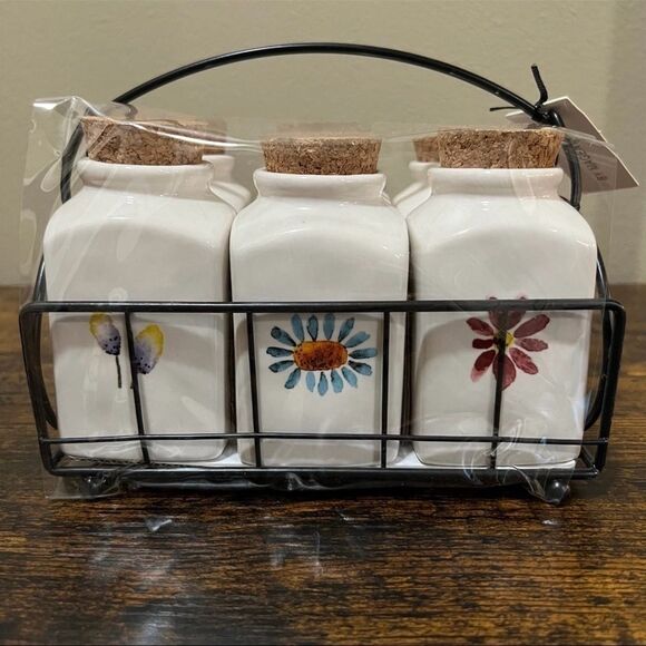 Rae Dunn Watercolor Jars With Cork Lids And Caddy - Picture 1 of 5